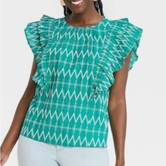 🌹NWOT:UNIVERSAL THREAD EMBROIDERED RUFFLE TOP - Picture 1 of 8